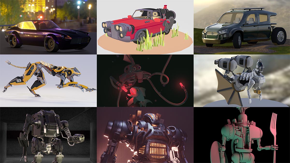 collage of car and robot designs.