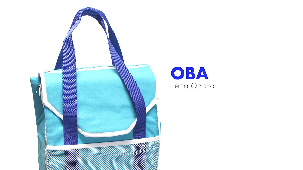 ad for a blue tote bag.