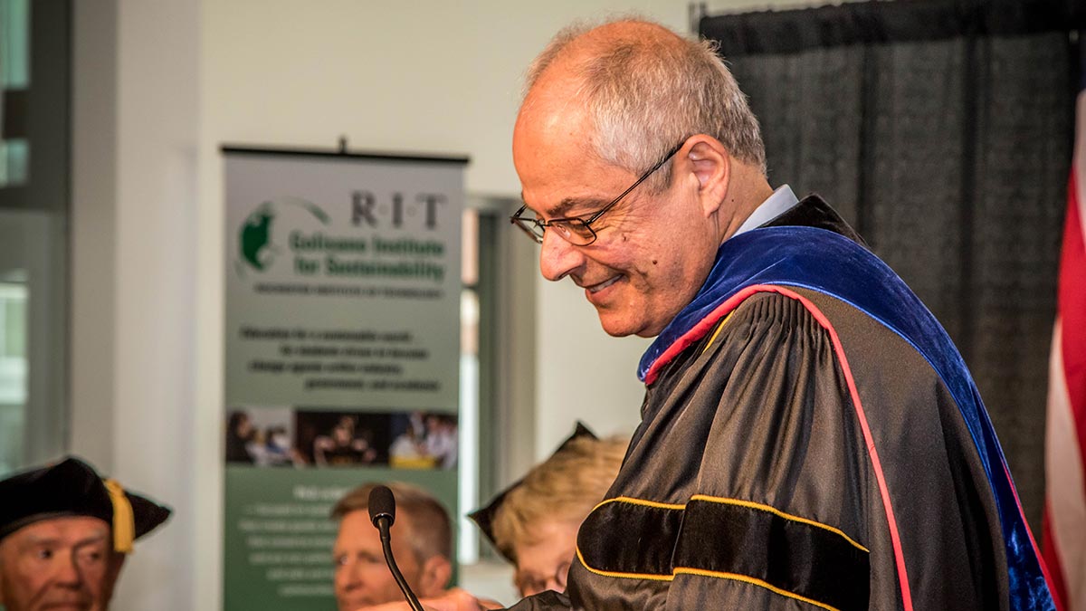 Dr. Nabil Nasr speaking at graduation ceremony.