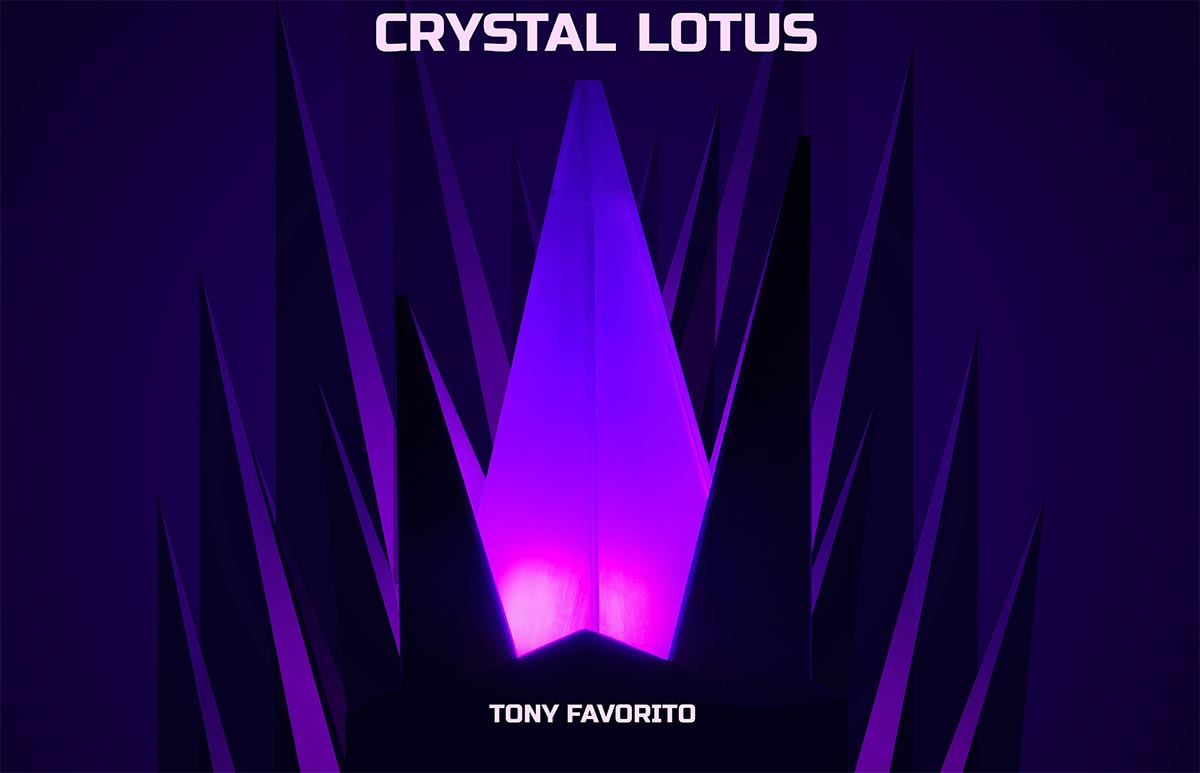 design for a crystal shaped glowing purple lamp.